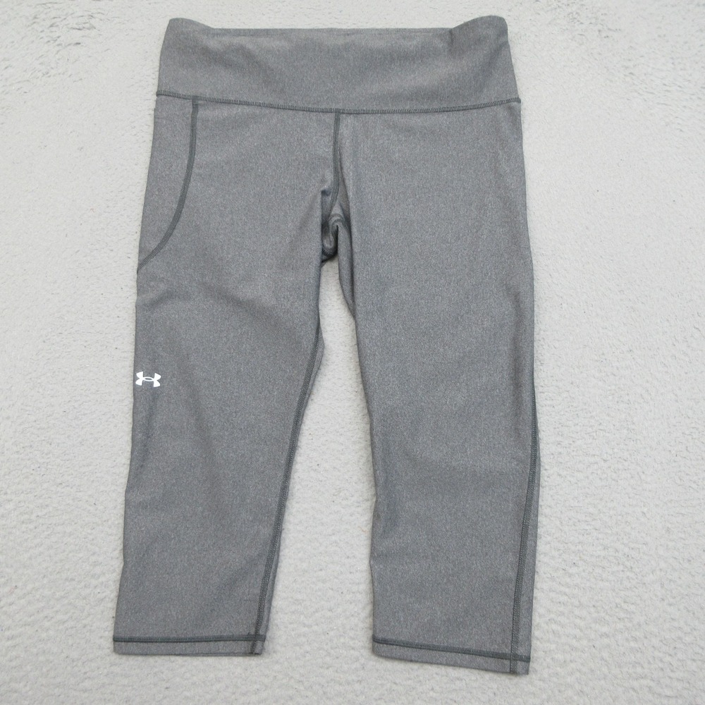 Under Armour HeatGear Capri Leggings Womens XL Gray Compression 18" Crop Gym